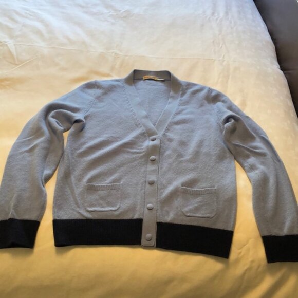 Moncler Maglia Tricot Colour Block Cashmere Sweater Periwinkle BlueNavy Sz M - Picture 1 of 6